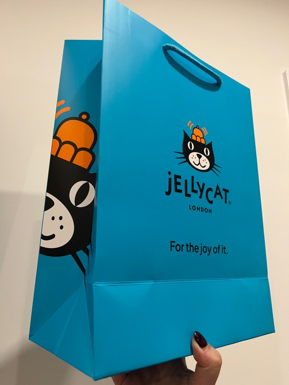Jellycat Medium Turquoise Blue Gift Bag with Cat Logo NEW SHOPPING BAG